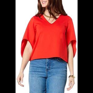 LB70 by Lloyd Boston Women's Sculpted V-Neck Cape Blouse Red - Regular